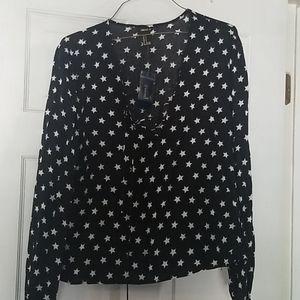 Tie up star patter black shirt M